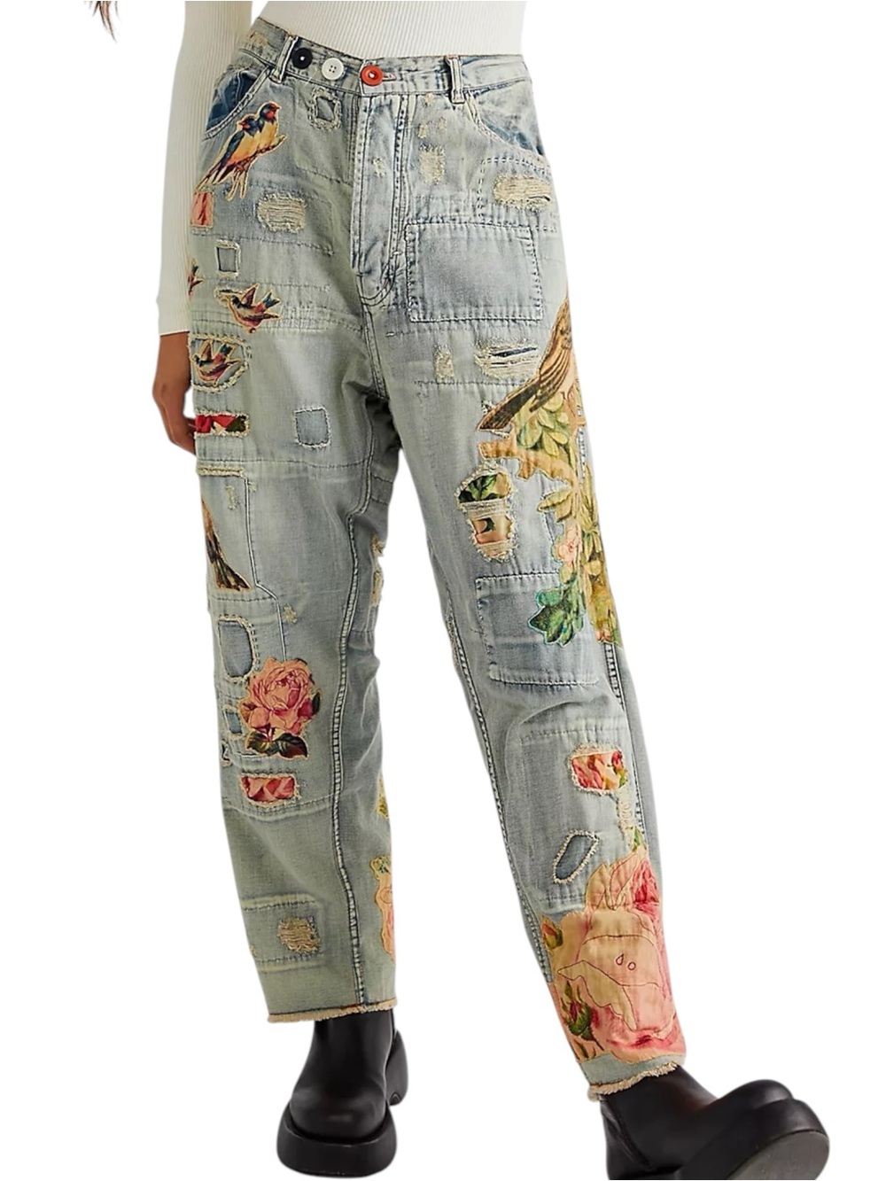 Magnolia Pearl Bird Lover Miner Denims 415 Washed Indigo Appliqué Jeans - Picture 7 of 10